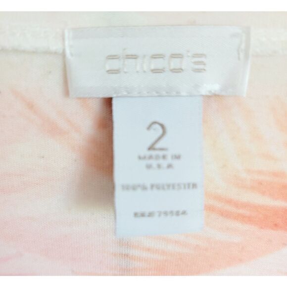 Chico's 2 Bright Tropical Foliage Palm Tree T-Shirt Pink‎ & White SS Round Neck - Picture 6 of 6
